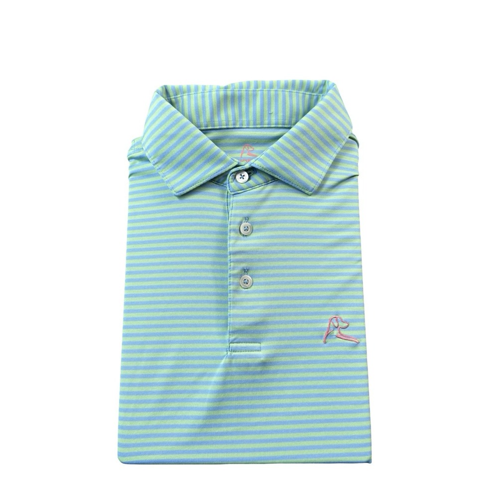 Rhoback Green Blue Striped Performance S/S Mens Polo Shirt Size Medium M